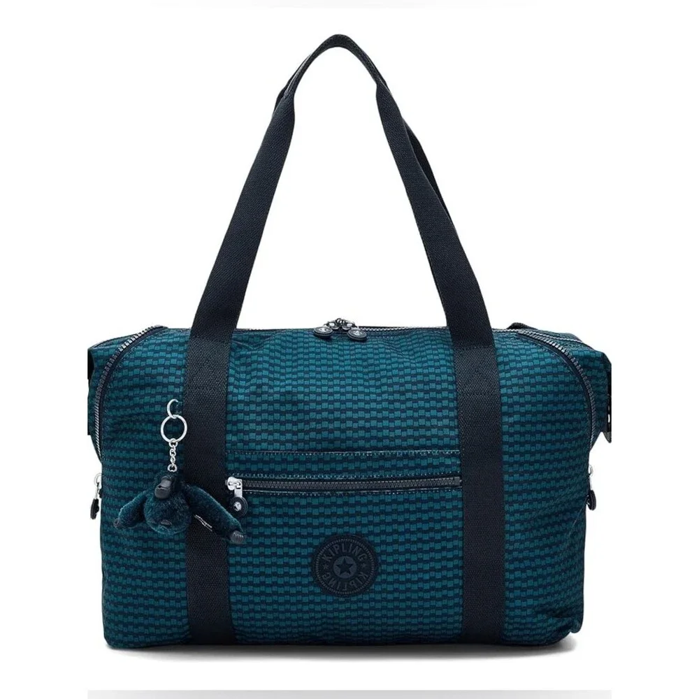 Kipling Art Medium Printed Tote Bag Navy Patterned Travel Tote with Luggage Slee